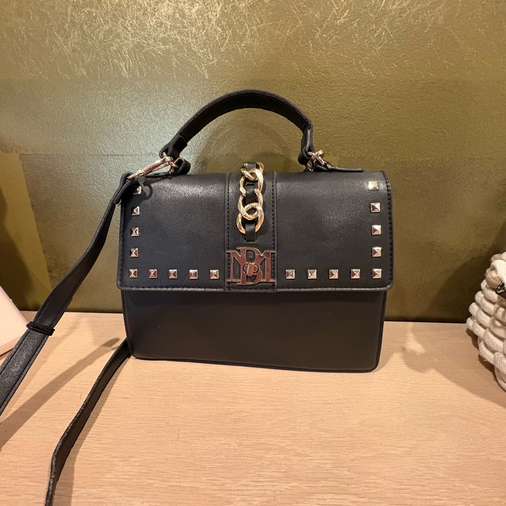 Badgley Mischka Black Satchel with Silver Studs and Chain